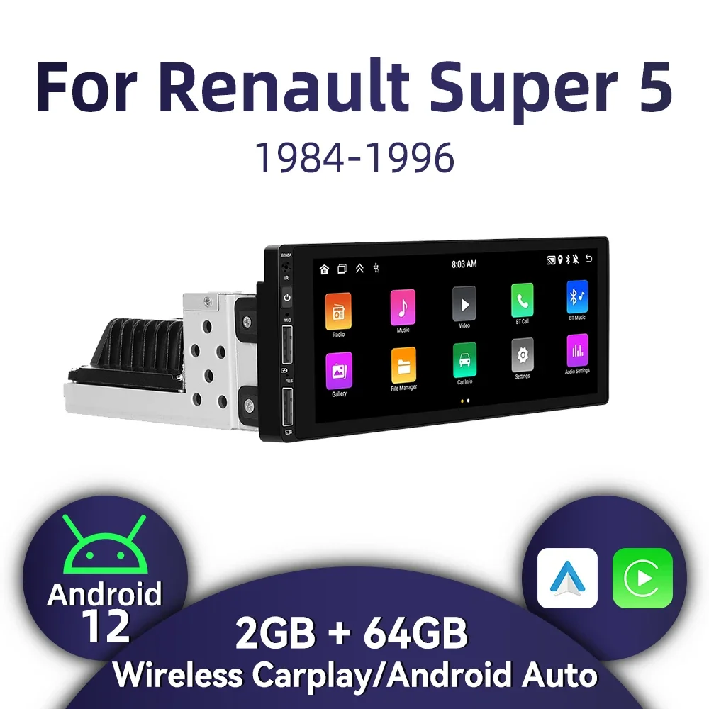 

1 Din Android Radio for Renault Super 5 1984-1996 Carplay Autoradio Android Auto Stereo 6.86" Car Multimedia Head Unit GPS WIFI