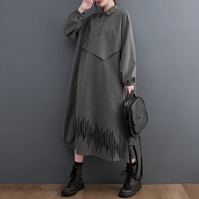 Faionable outono inverno colarinho dr solto plus size saia longa camada base ao ar livre usar casual camisola dr