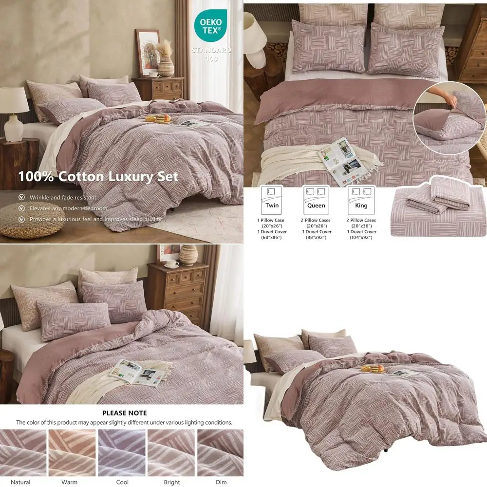 

Комплект пододеяльников королевского размера из хлопчатобумажной пряжи, жаккардовый пододеяльник, состоящий из 3 предметов в полоску с 7 завязками, мягкое всесезонное постельное белье (терракота, 10