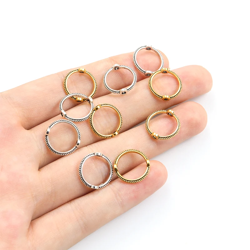 50pcs 10.3mm Silver Gold Color Alloy Beads Rings Spacer Charm Vintage Bead Cap Fit Handmade Jewelry Bracelet DIY Findings Crafts