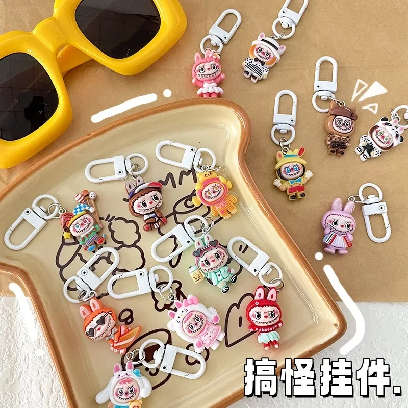 New cartoon ever-changing resin labubus key chain pendant cute student school bag shoulder bag pendant bestie gift key chain