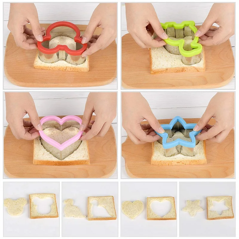 

2PCS Sandwich Cutter Set for Kids Animal Dinosaur Star Heart Shape Stainless Steel Metal Cookie Cutters Christmas Mold Baking