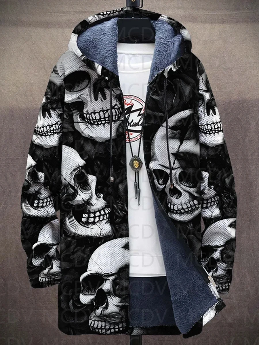 جديد الشتاء أزياء الرجال قلنسوة بسحاب الجمجمة 3D الطباعة سميكة أفخم سستة عباءة محايد الشارع الترفيه الرياضة سترة دافئة