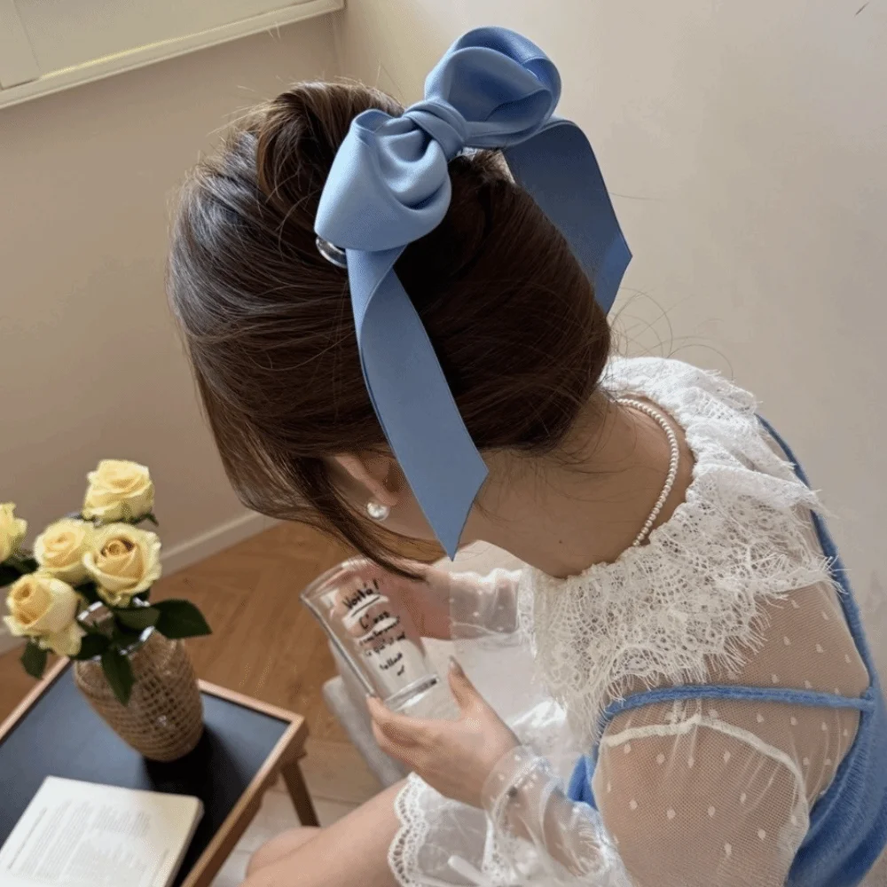 

Korean Style Solid Color Bow Ribbon Hair Claw Large Size 3D Bow Hair Clip Elegant Hair Claw Clip Daily Use