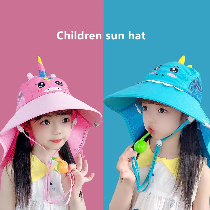 Wide Brim Children Sun Hat Kids Panama Cap Summer Beach Girls Travel Outdoor Fashion Cute Dinosaur Boy Fisherman\'s Hat