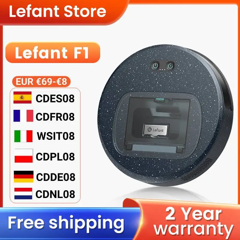 LEFANT F1 Robot Vacuum Cleaner with 5000Pa,28x6.8 cm Super Slim 250 Minutes Autonomy 600ml Visible Dust Container Ideal for Hair