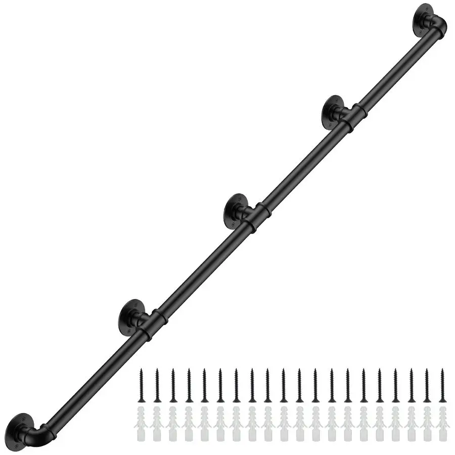 

Industrial Stair Railing Wall Mount Staircase Handrail 1.3 Pipe Hand Rail for Steps Grab Bar Foot Rail Vintage Pipe Railing Blac