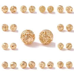 50pcs Brass Hollow Round Beads Loose Spacer Charm Beads Champagne Gold Color for Jewelry Making DIY Bracelet Necklace Earring