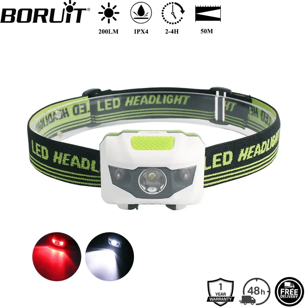 

BORUiT Red & White LED Mini Headlamp 4-Mode 200LM Lightweight Headlight Waterproof Camping Hiking Head Torch Use AAA Battery