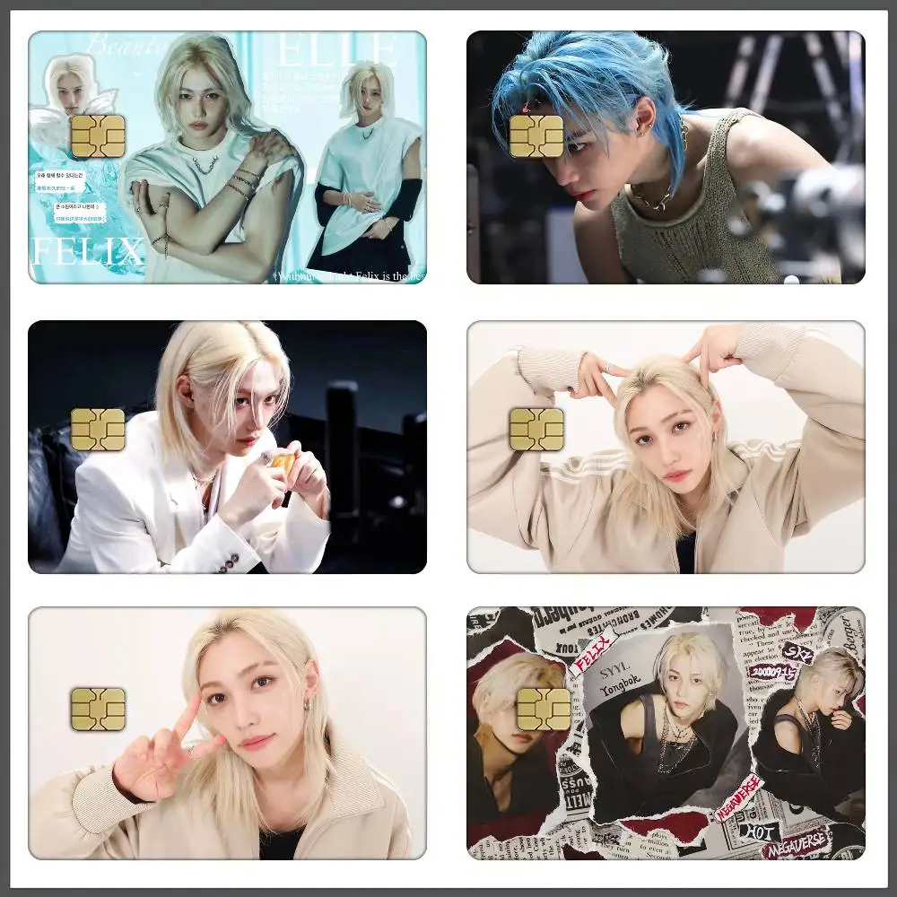 F-felix Stray Kids pegatinas de tarjetas pegatina calcomanía 4 Uds pieles de tarjetas de crédito de PVC película protectora autoadhesiva extraíble