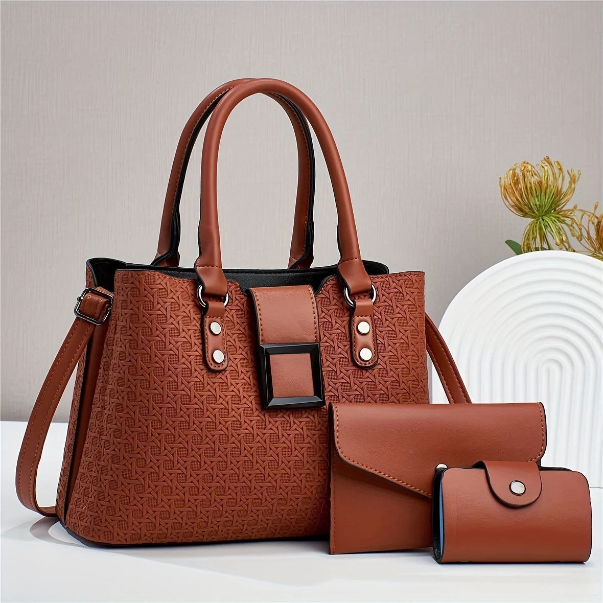 2024 NEW PRINTED DIAMOND CHECK EMBOSSED MULTI-PURPOSE FASHION LARGE CAPACITY THREE-PIECE HANDBAG