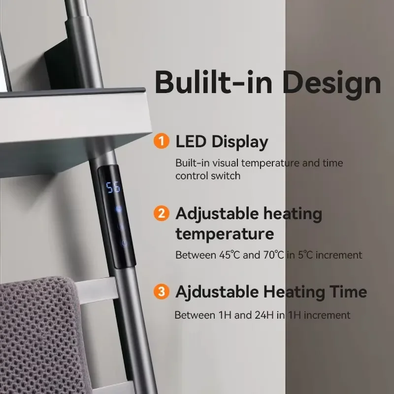 Towel Heated Holder Bathroom Electric Heated Towel Warmer Rack with Top Shelf