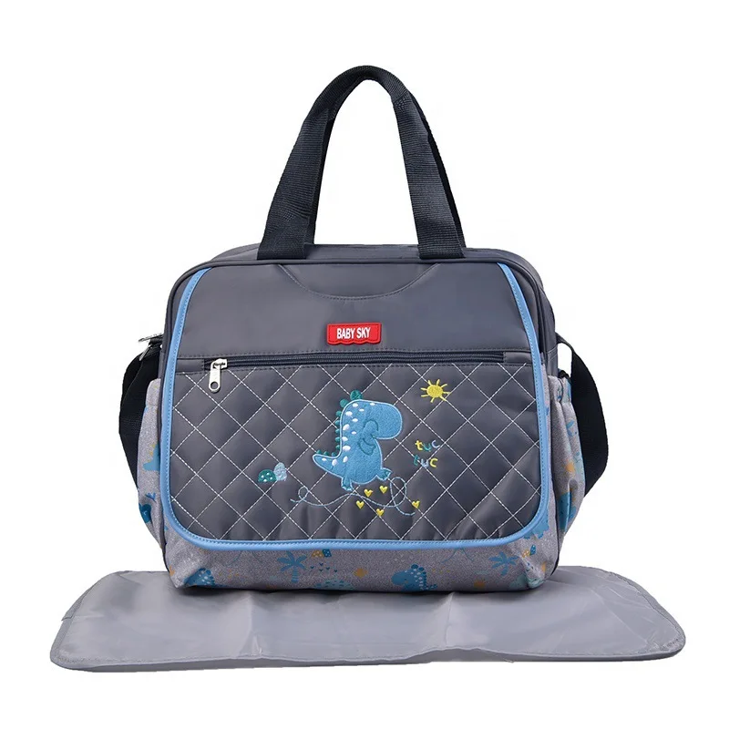 Diaper Bag Embroidered Dinosaur Pattern Tote Bag Crossbody Cartoon Baby Diaper Changing Bag With Changing Pad Baby Bag For Mom