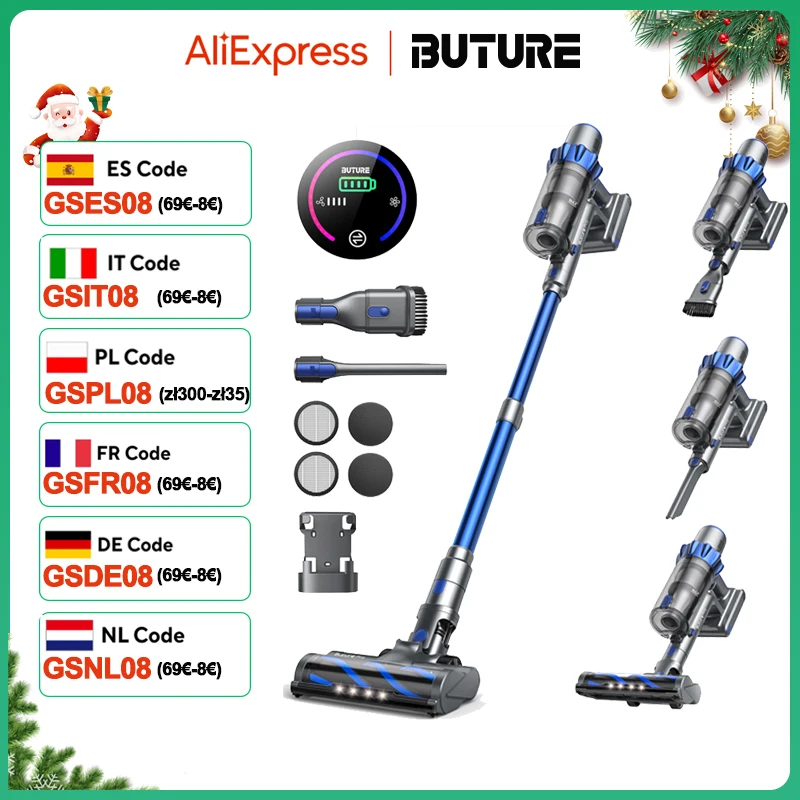 BUTURE 450W 38KPA Handheld Wireless Cordless Cleaner Vacuum Up to 55 Mins Runtime Anti-Winding Brush and 1.5L Large Dust Cup