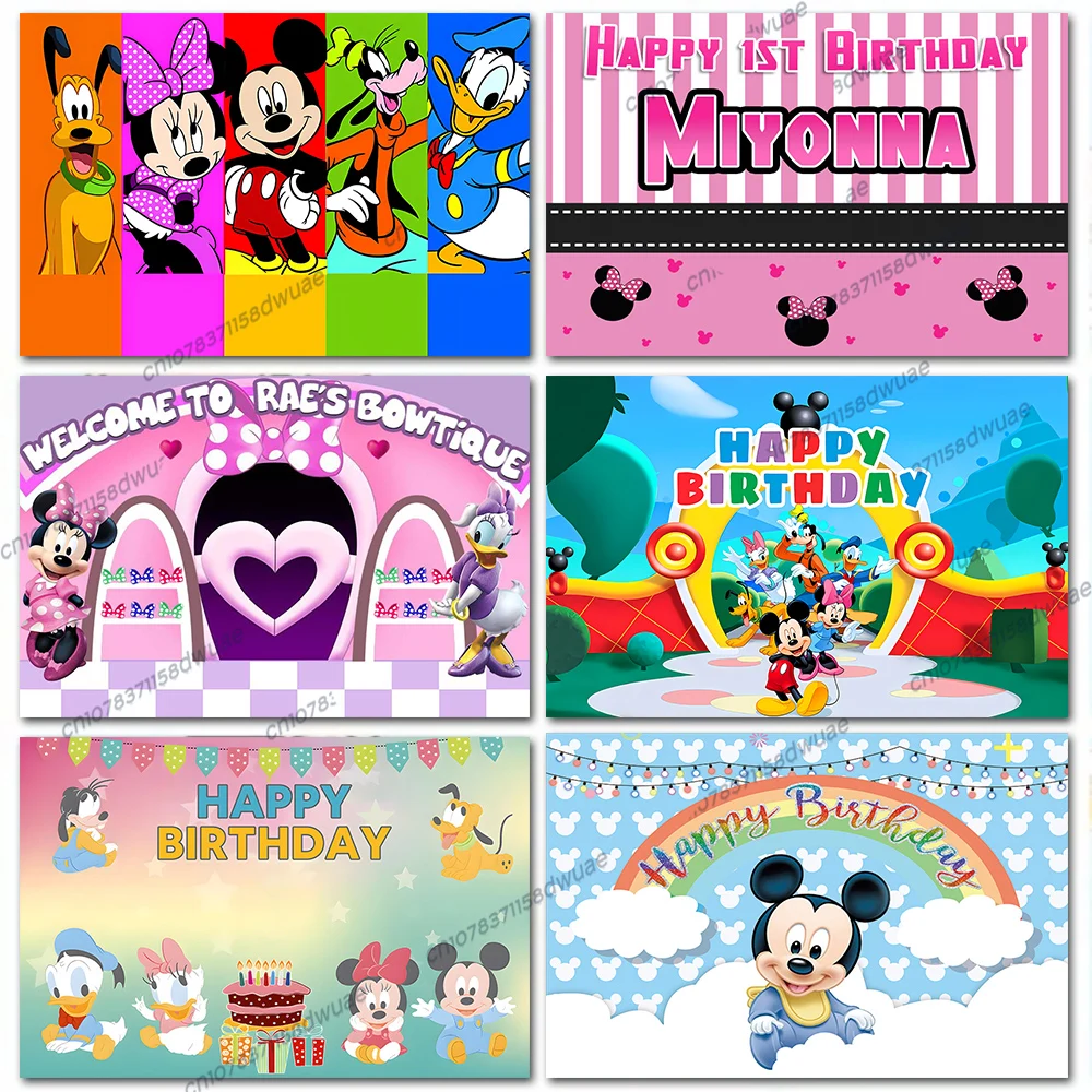 

Minnie and Mickey Birthday Party Photo Backdrop Baby Shower Photo Background Party Cartoon Photography Backdrop