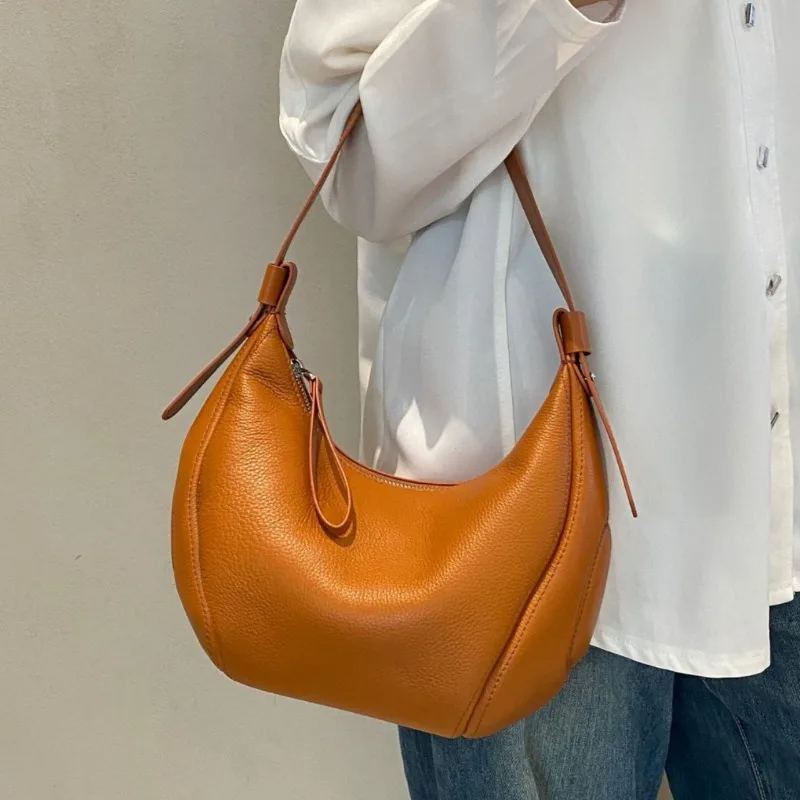 

Leather women's bag 2025 new fashion casual versatile shoulder messenger tote bag underarm soft leather bag
