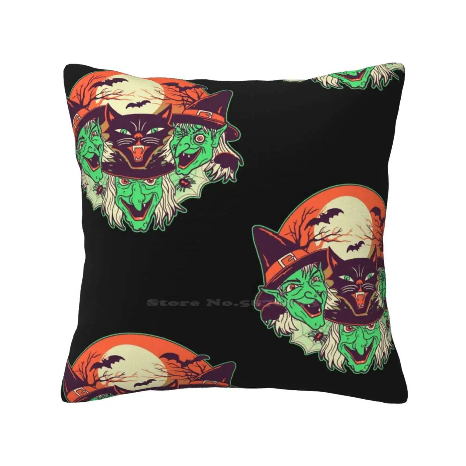 My Witches Home Sofa Car Cushion Cover Pillowcase Witch Black Cat Kitten Kitty Retro Vintage Spooky Horror Halloween Scary