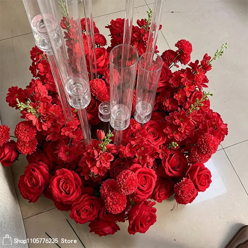 Rote Rose Delphinium Künstliche Blume Hochzeitstisch-Mittelstück Kranz Blumenarrangement Bankett Hotel Dekoration 30/40/50/60/70CM – Detail 6