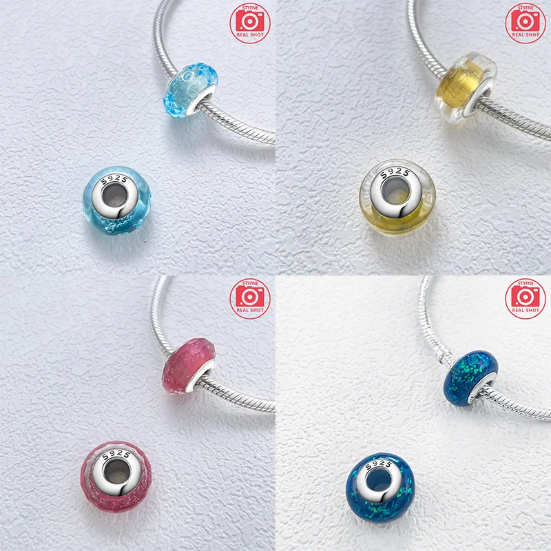 Farbige Muranoglasperlen aus 925er-Sterlingsilber, rund, glänzend, passend für Pandora-Original-Armbänder, DIY-Edelschmuck, Geschenk für Frauen – Detail 6