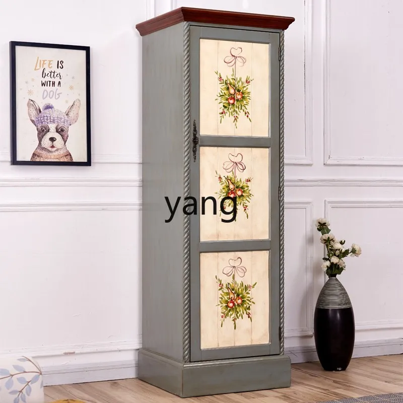 LH   Solid Wood Entrance Large Capacity Wardrobe Narrow High Retro Multi-Layer Storage Cabinet Small