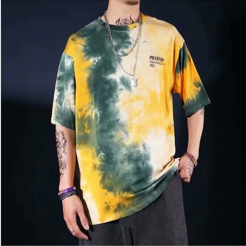 

2024 Summer New Men's Pullovers Gradient Printed Crew Neck Letter Fashion Loose Comfortable Half Sleeve T-shirt Casual Tops