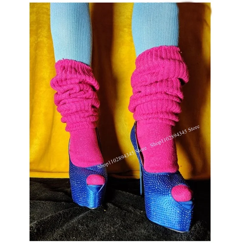 Niebieskie diamentowe brokatowe czółenka na platformie, cienkie szpilki, odkryte palce, modne, seksowne, letnie, codzienne, duże rozmiary, damskie buty, zapatillas mujer.