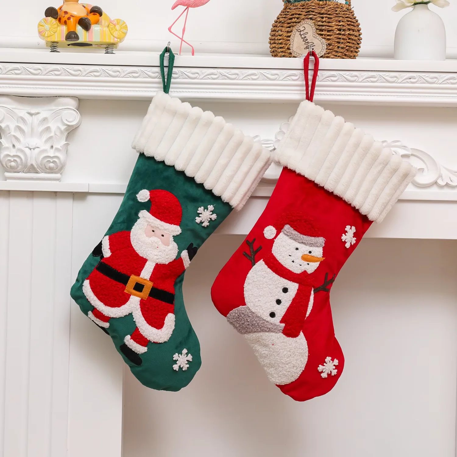 Santa & Snowman  Boots Candy Gift Suck  Red  Socks Xmas Tree Decoration