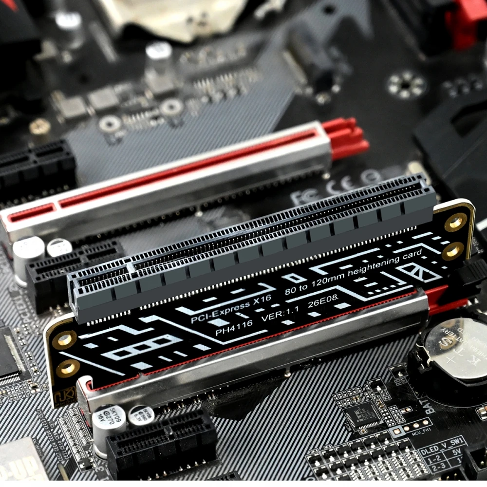 PCI-Expresss 5.0 16x Male to Female Riser Extended Card Adapter 80mm Low Profile to 120mm Bracket 1U to 2U