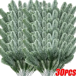 30/5Pcs Christmas Artificial Pine Needles Branches Snow Pine Fake Plants DIY Xmas Tree Wreath Ornaments Home Xmas New Year Gifts