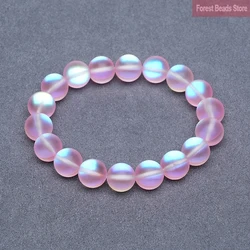 Matte Pink Austria Crystal Glitter Moon Stone Streche Bracelet Elastic Cord Pulserase Jewelry Beads Lover Woman Gift 6/8/10/12mm