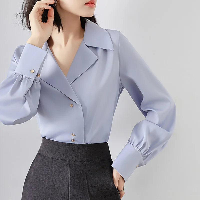 

2025 Spring/Summer Suit Shirt Women Blouses Loose Fashion Office Ladies Work Shirt Long Sleeve Top High Quality
