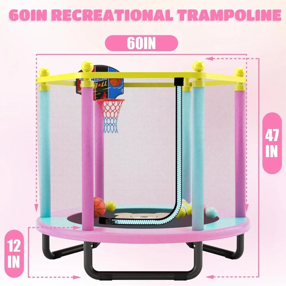 ترامبولين ez مقاس 60 بوصة للأطفال، ترامبولين داخلي وخارجي بطول 5 أقدام مع شبكة حاوية، ترامبولين صغير للأطفال الصغار مع كرة السلة