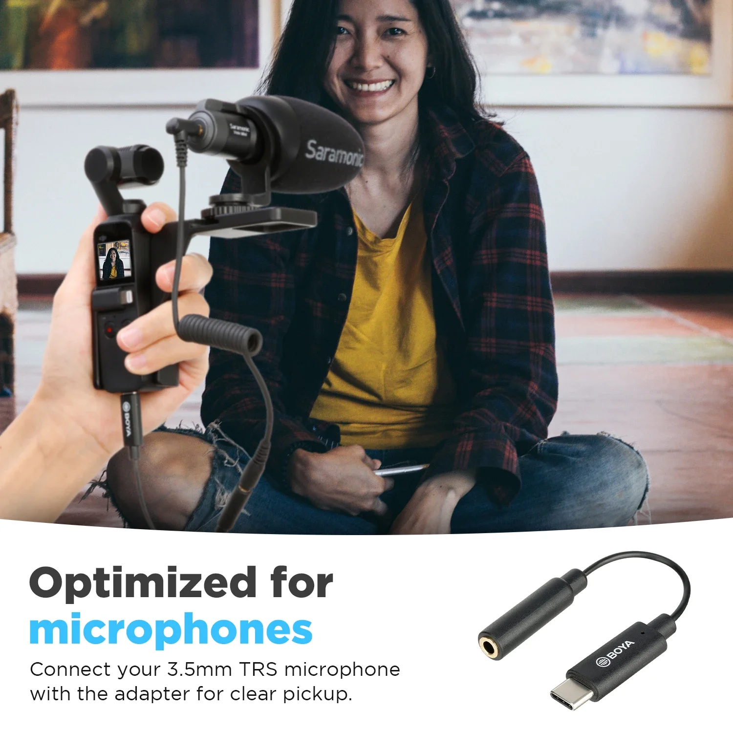 BOYA BY-K6 3.5mm TRS (żeński) do typu C Adapter do mikrofonu Adapter Audio do kieszonkowego mikrofonowego konwertera 1/2 DJI OSMO