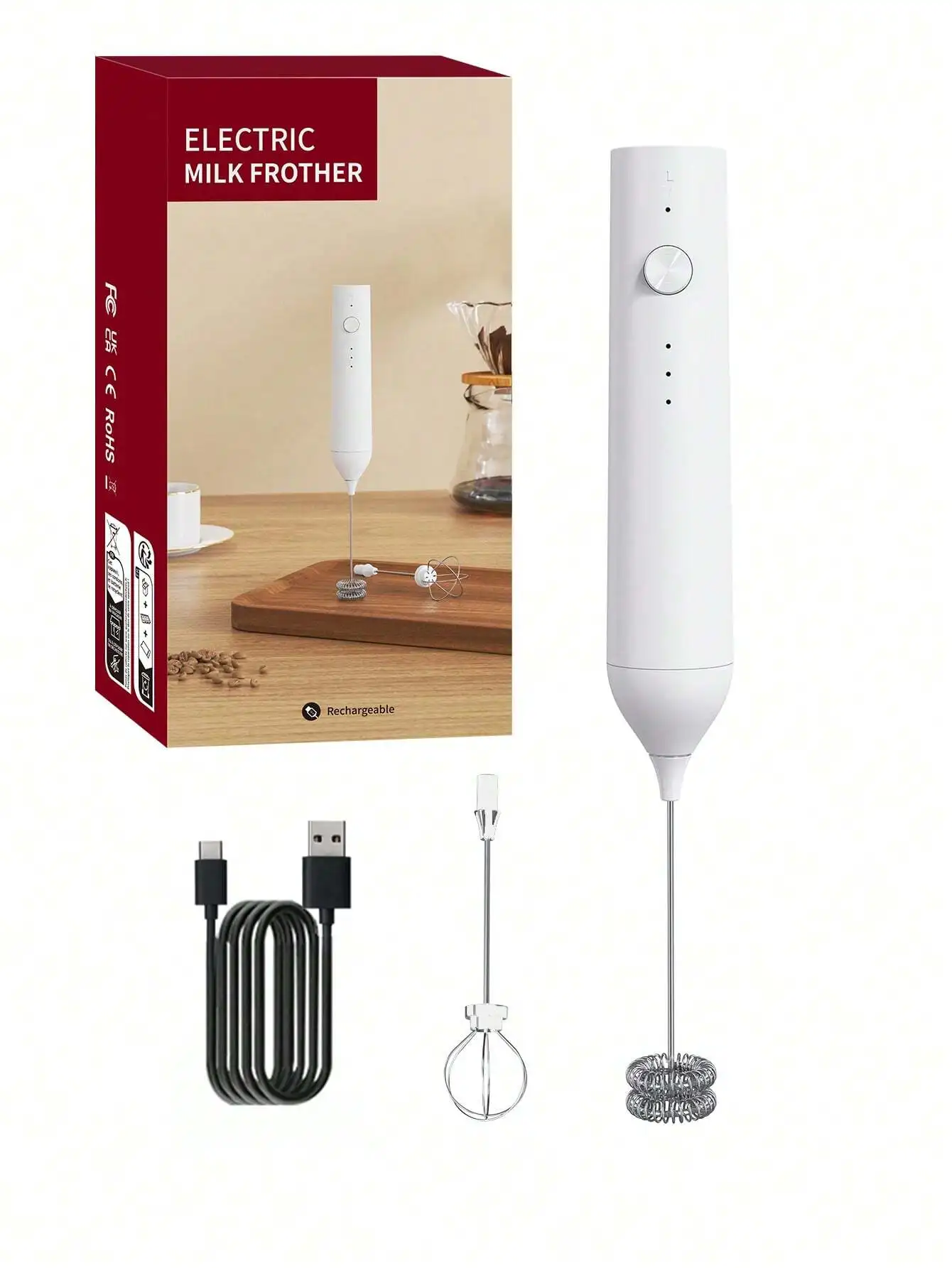 

Handheld Milk Frother Wand For Coffee, Rechargeable Electric Whisk With 3 Heads 3 Speeds Drink Mixer Coffee Frother For Latte, Cappuccino, Hot Chocolate, Egg, Mini Drink Mixer & Cold Foam Maker, Frother Wand For Coffee, Cappuccino, Lattes, Protein