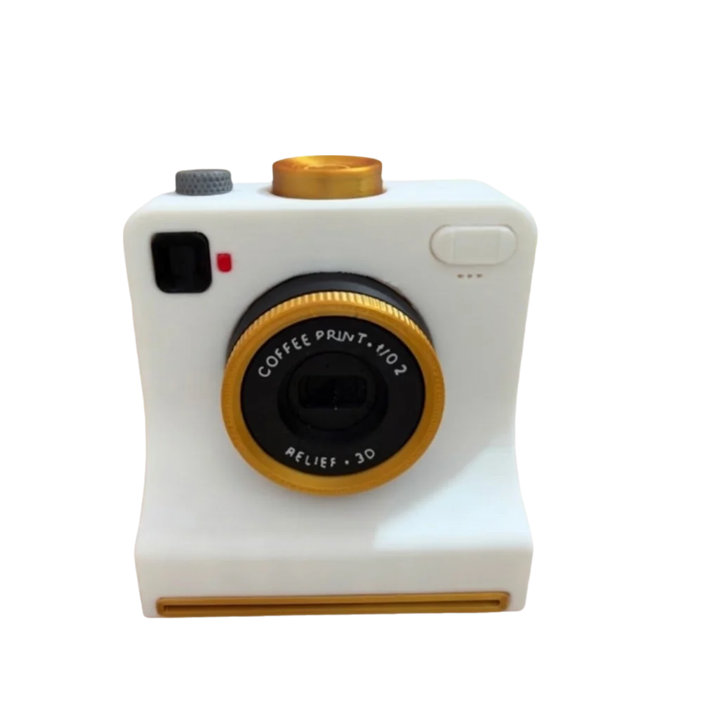 Funny 3D Printed Latte Camera Replaceable Cards One Touch Press Coffee Powder Print Camera Food Safe Vintage Look