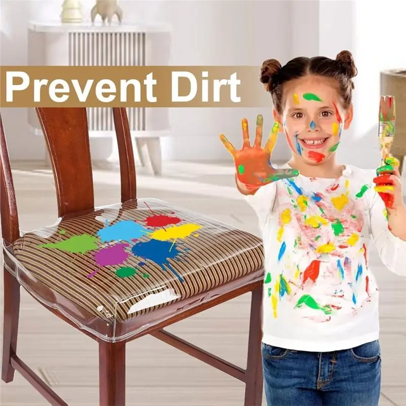 PHFU-6 Pcs Plastic Chair Covers, Plastic Seat Covers For Dining Chairs, Seat Protectors, Waterproof, Clear Cushion Protector
