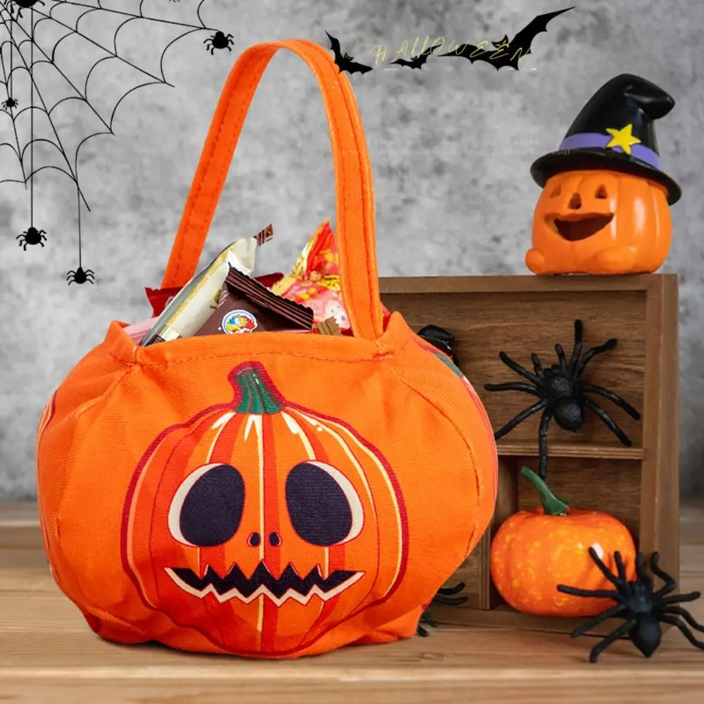 Bolsa de dulces de Halloween de tela linda, bolsa de regalos, bolsa de dulces de calabaza, bolsas de mano de cubo de dulces, bolso de mano de fiesta