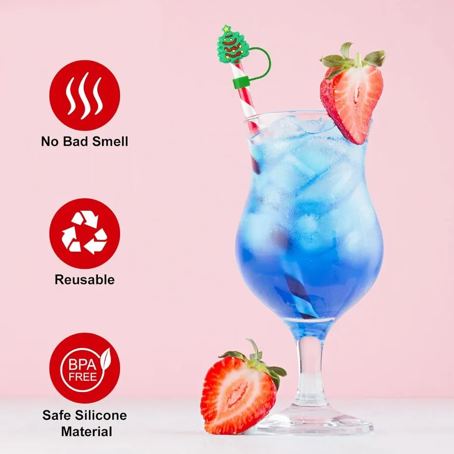 12 шт., силиконовая крышка для соломинки на рождественскую тематику для соломинки 10 мм, пылезащитная соломинка для питья, топпа для рождественских праздничных вечеринок