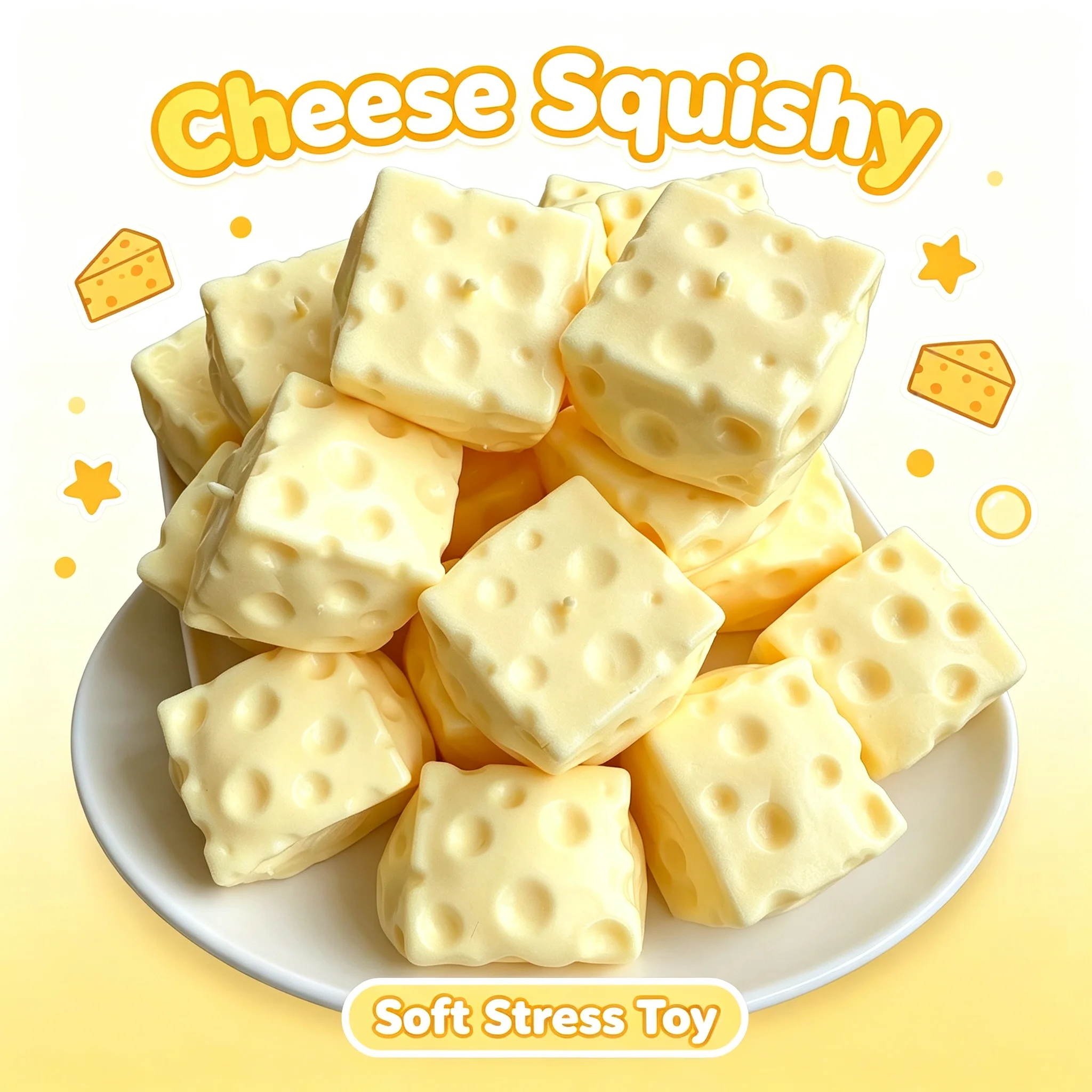 Original Vaseline Filled Cheese Block Squeeze Toy Non Rebound Soft Moldable Fidget Toy Realistic Simulation Food ASMR Stress