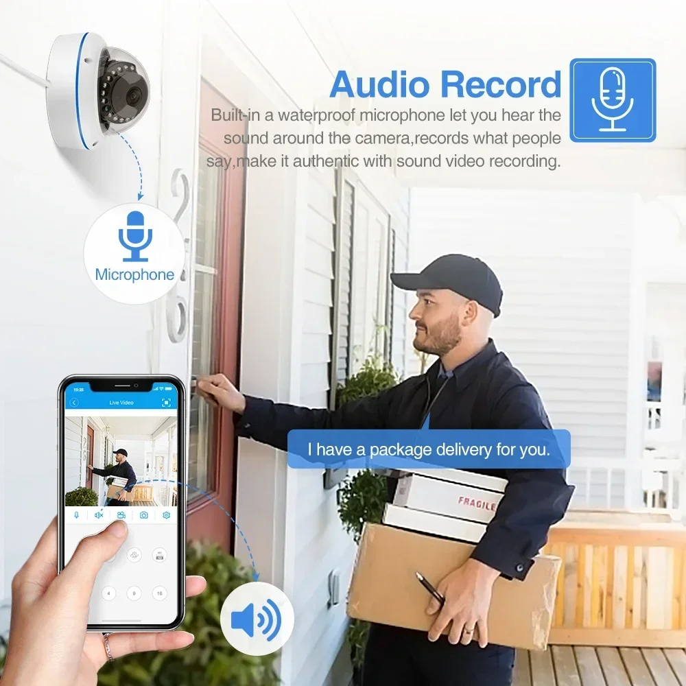 Indoor Dome Camera Vandalproof Audio Record Home Security CCTV Vedio Surveillance Camera 4MP 5MP POE IP Camera