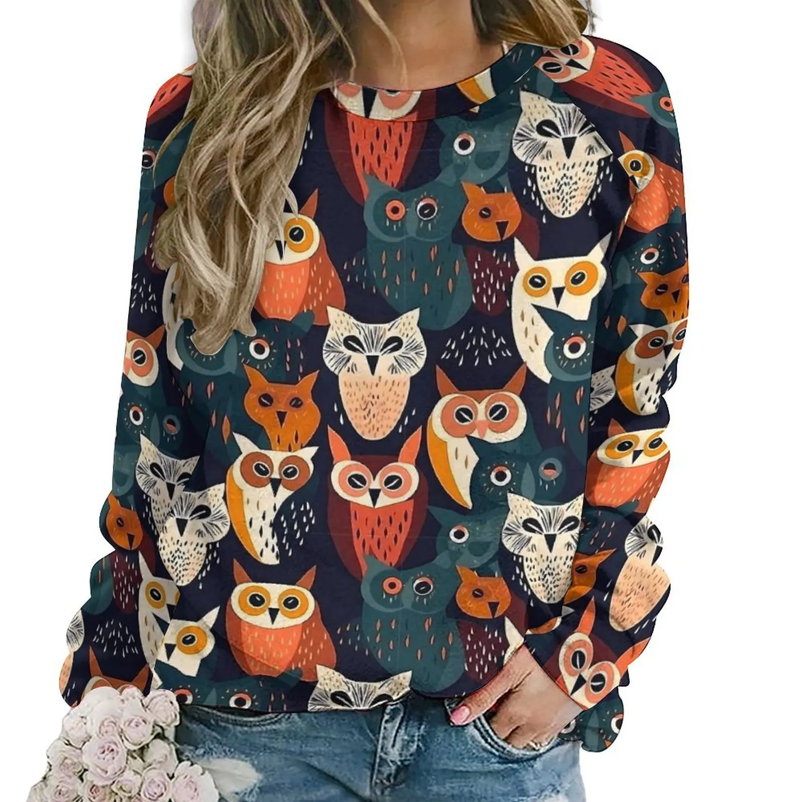 Artsy Bold Owl Hoodies Animal Print Street Fashion Oversized Hoodie Woman Long Sleeve Elegant Custom Casual Sweatshirts