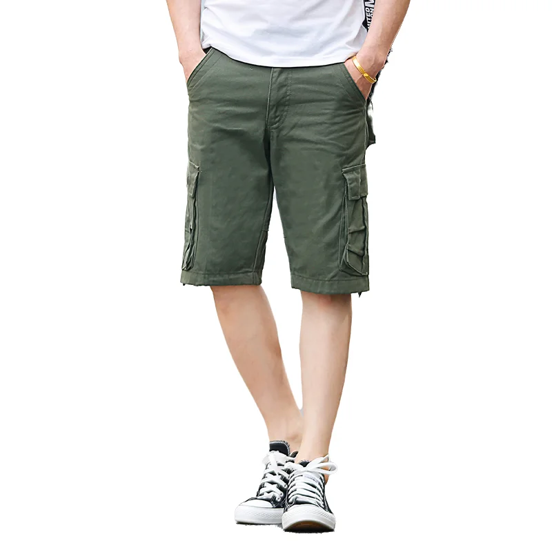 

Men's Cargo Shorts Summer Fashion Breathable 100% Cotton Washed Multi Pocket Loose 5-point-pants Simple Versatile Sports Casual