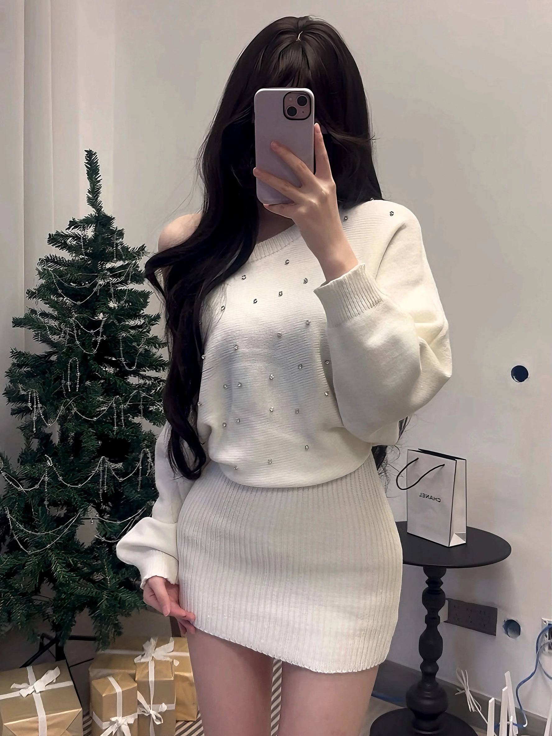 

Тяжелое расшитое вязаное платье-свитер для женщин, осенне-зимнее, на одно плечо, облегающее, в стиле Pure Desire, для повседневной носки, приталенное