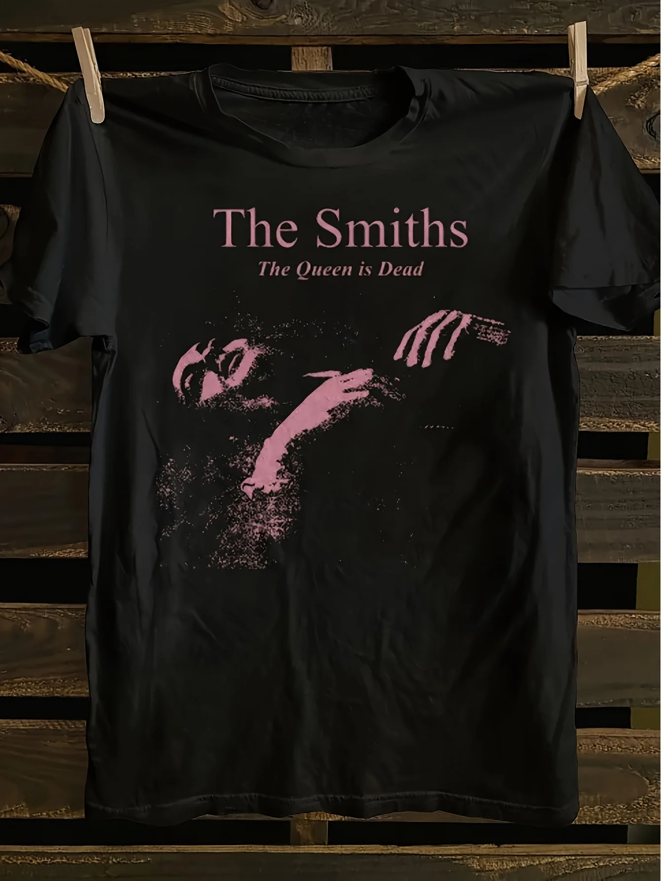 Men'S The Smiths Inspired Graphic T-Shirt Hand-Drawn Band Logo Print Black Pink Casual Round Neck Short Sleeve