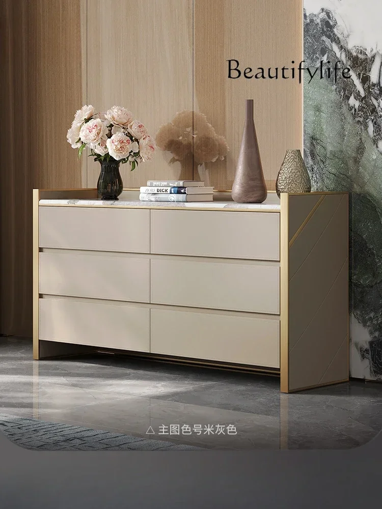 Light Luxury Six-Bucket Cabinet Cabinet Fashion Marble High-End Drawer Storage Organizer Bedroom Bed Front Cabinet