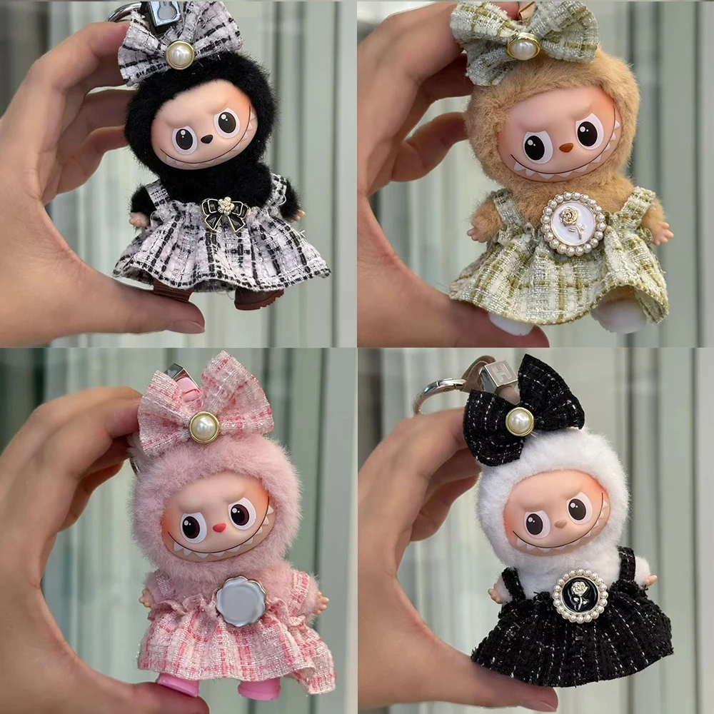 Mini-Luxus-Designer-Kleidung für Labubu V4, kleines Korea, klassisches Gitter-Stil-Kleid-Set, modische Kleidung, Outfit für Labubu V4 Geschenk