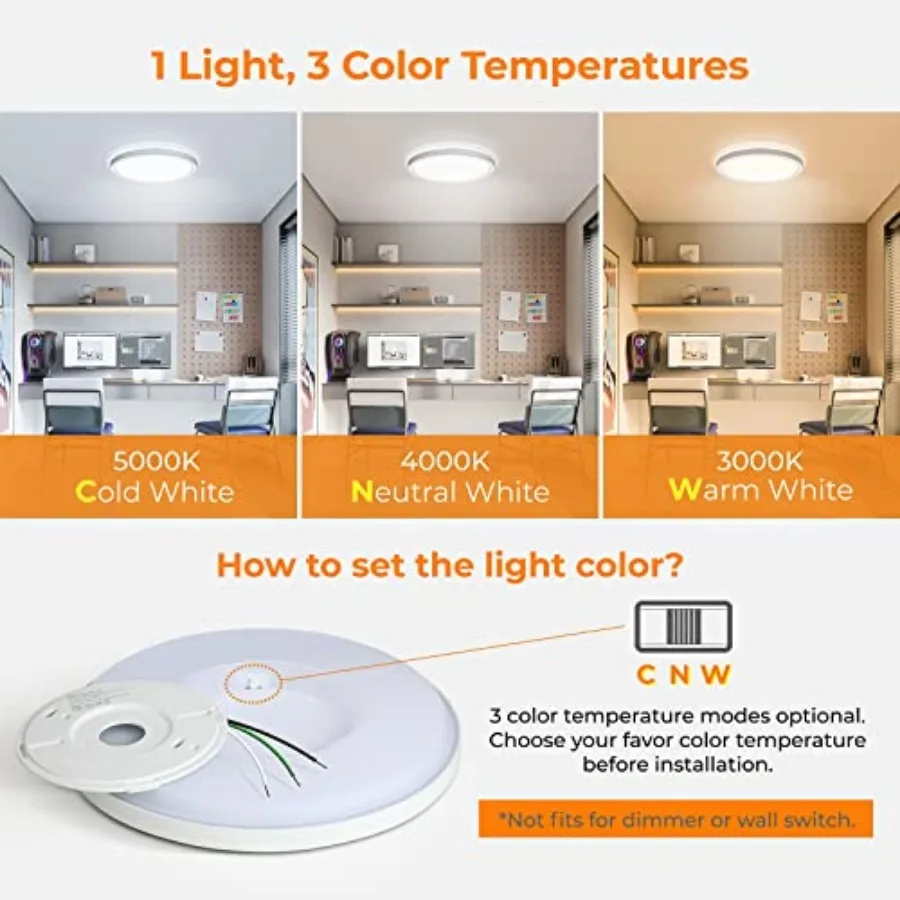 LED Flush Mount Ceiling Light, 9 Inch 18W 3000K/4000K/5000K Hardwire Light Fixture, Ultra Thin Round Lamp for Kitchen Porch Bed view 2