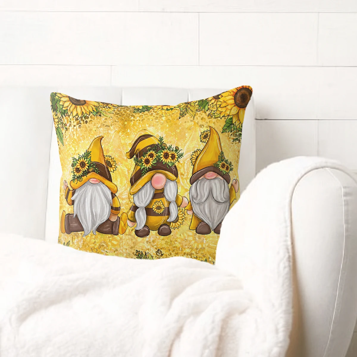 Sunflower & Butterfly Pattern Polyester Pillow Cover - Decorative Cushion Case for Sofa, Bed and Home Decor, No Insert Included