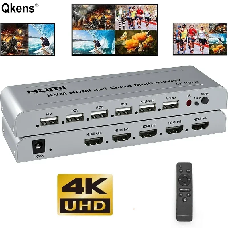 4K  4X1 HDMI KVM Quad Multi-viewer Video Processor multi Screen Multiviewer Seamless Switch Support USB Keyboard / Mouse Through