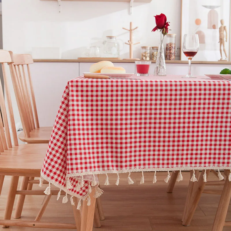 88301 New Artistic Plaid Tablecloth, Small And Fresh Round Tablecloth, Red Dining Table Cloth